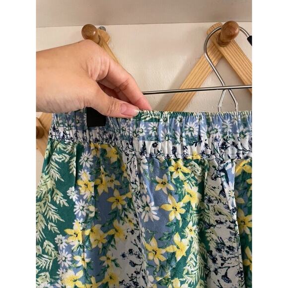 Loft Pants Women's Medium Linen Wide Leg Crop Floral Green Blue Allure Azul - Picture 6 of 10